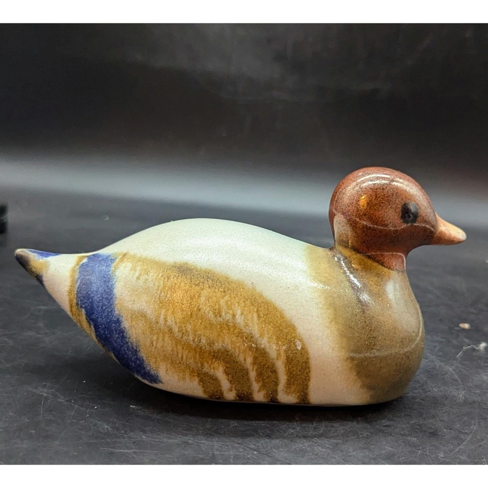 Vintage Teka Studio Art Pottery Stoneware Duck Decoy Figurine Signed 7"
